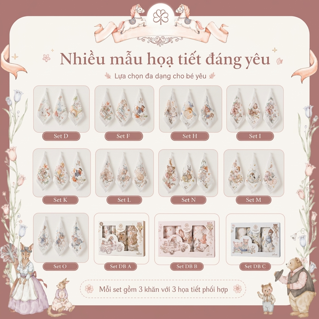  Set 3 khăn Bubble Tree gauze cotton cho bé 