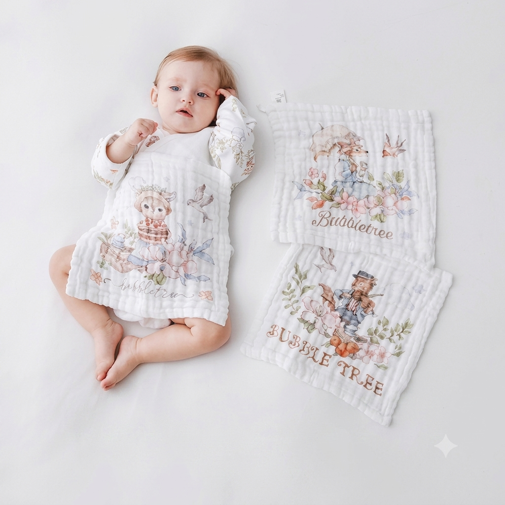  Set 3 khăn Bubble Tree gauze cotton cho bé 