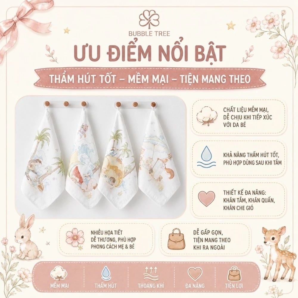  Set 4 khăn đa năng Cotton Bubble Tree 