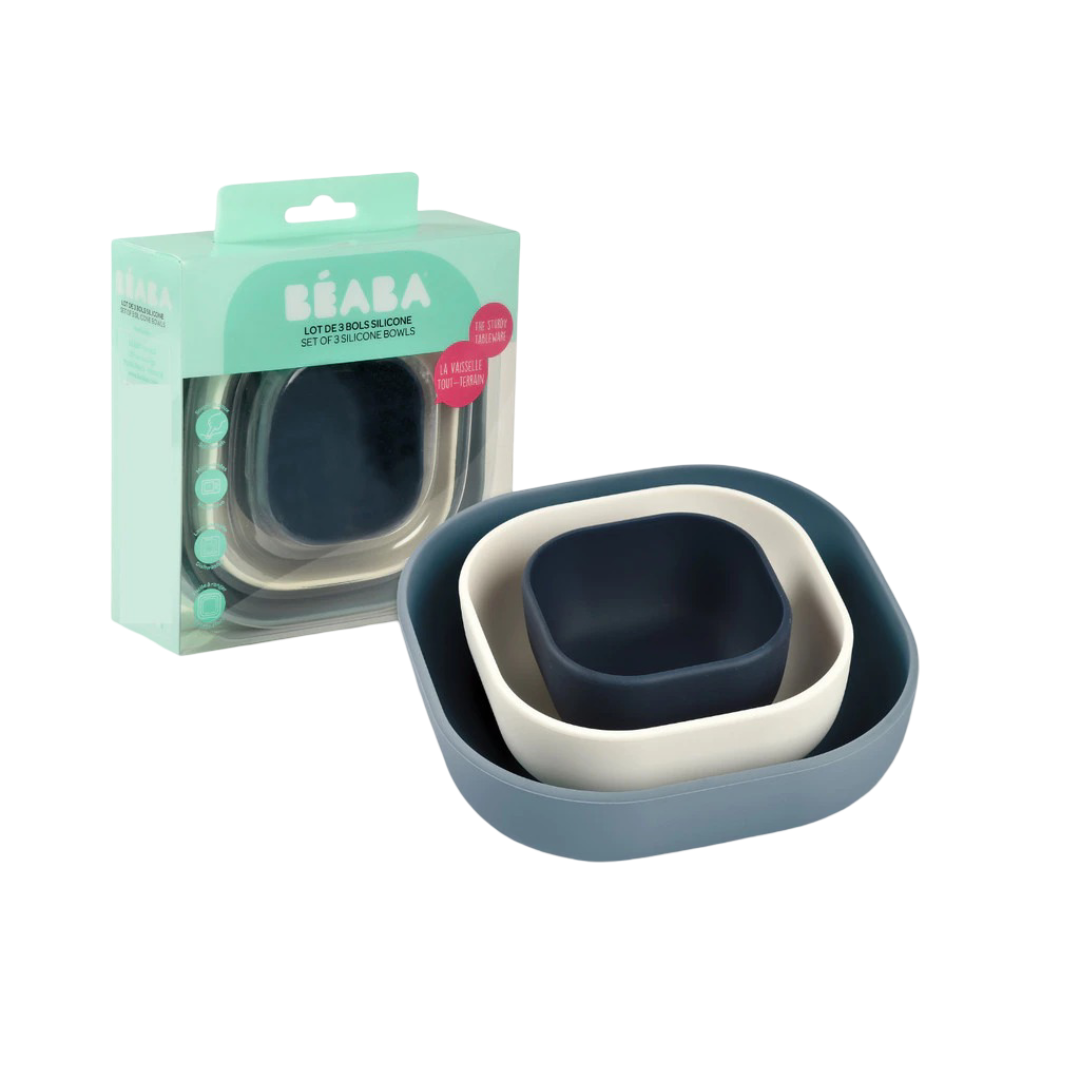  Set 3 Bát Ăn Dặm Silicone Béaba Cho Bé Từ 4M+ 