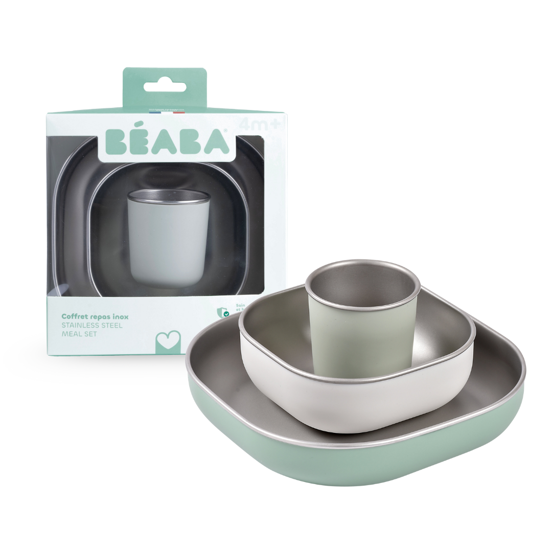  Set Ăn Dặm 3 Món Thép Không Gỉ Béaba Cho Bé Từ 4M+ 