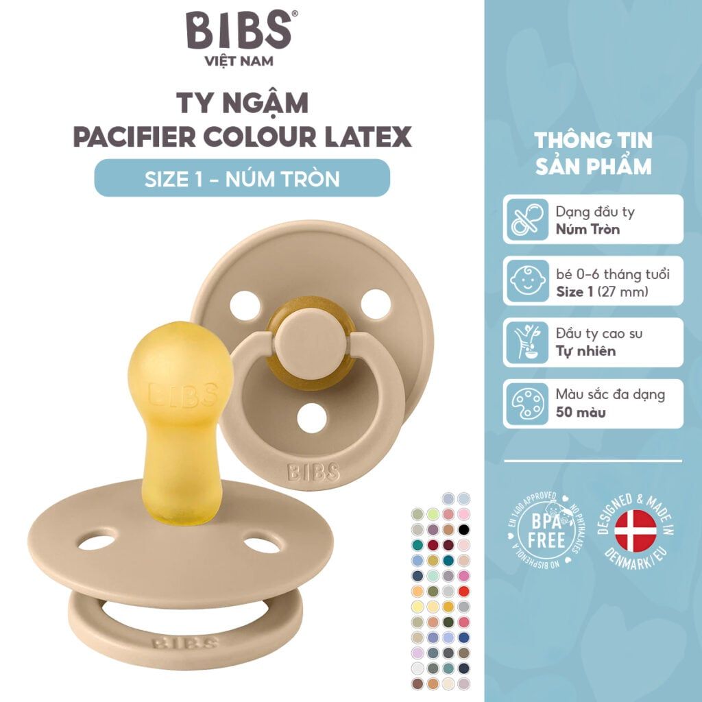  Ti Giả Núm Tròn Bibs Pacifier Colour Latex Size 1 Từ 0-6 Tháng 