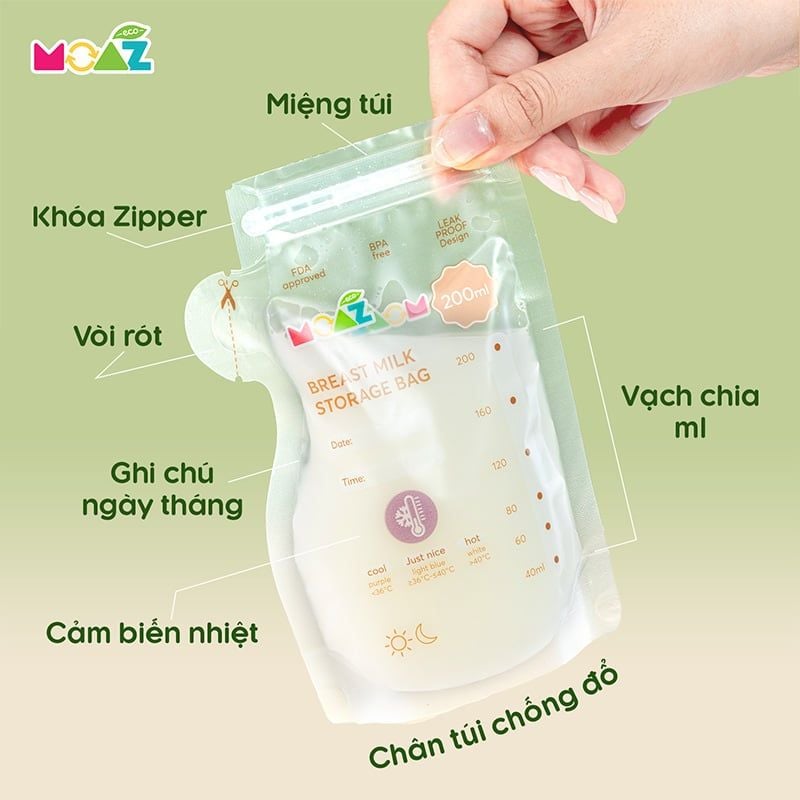  Túi Trữ Sữa Moaz Eco 200ml (Hộp 30 cái) 