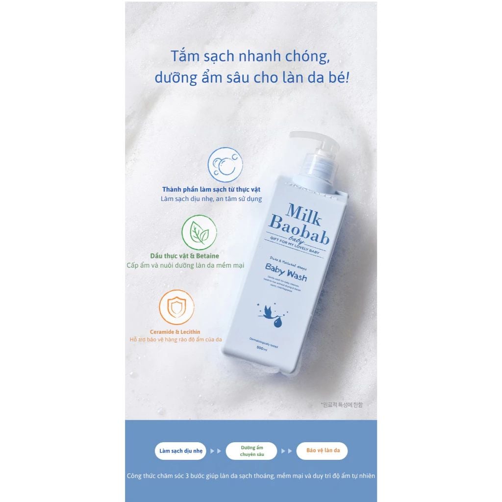  Sữa tắm gội cho bé 2IN1 Milk Baobab Baby Wash 