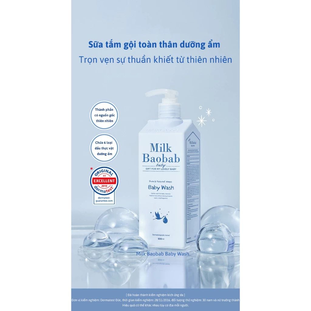 Sữa tắm gội cho bé 2IN1 Milk Baobab Baby Wash 