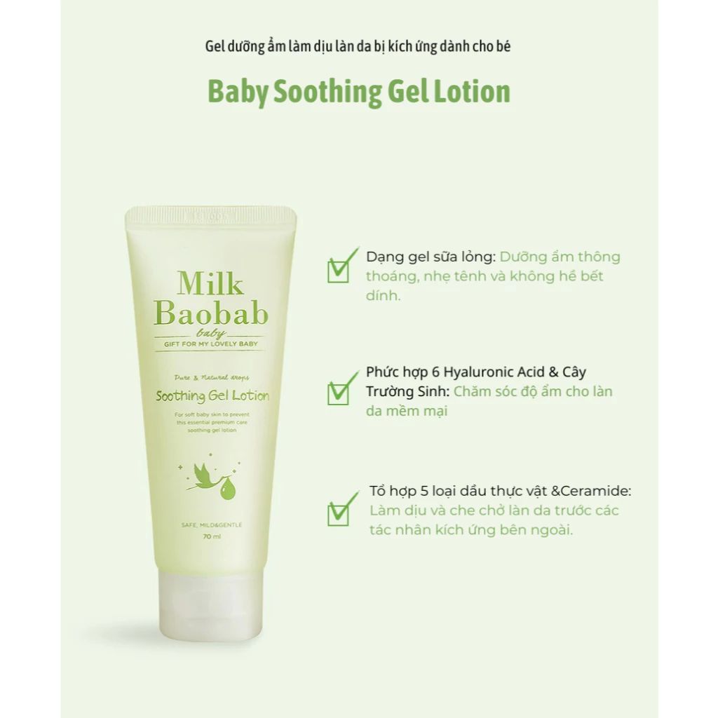  Gel Lotion Dưỡng Ẩm Milk Baobab Baby Soothing Gel Lotion 
