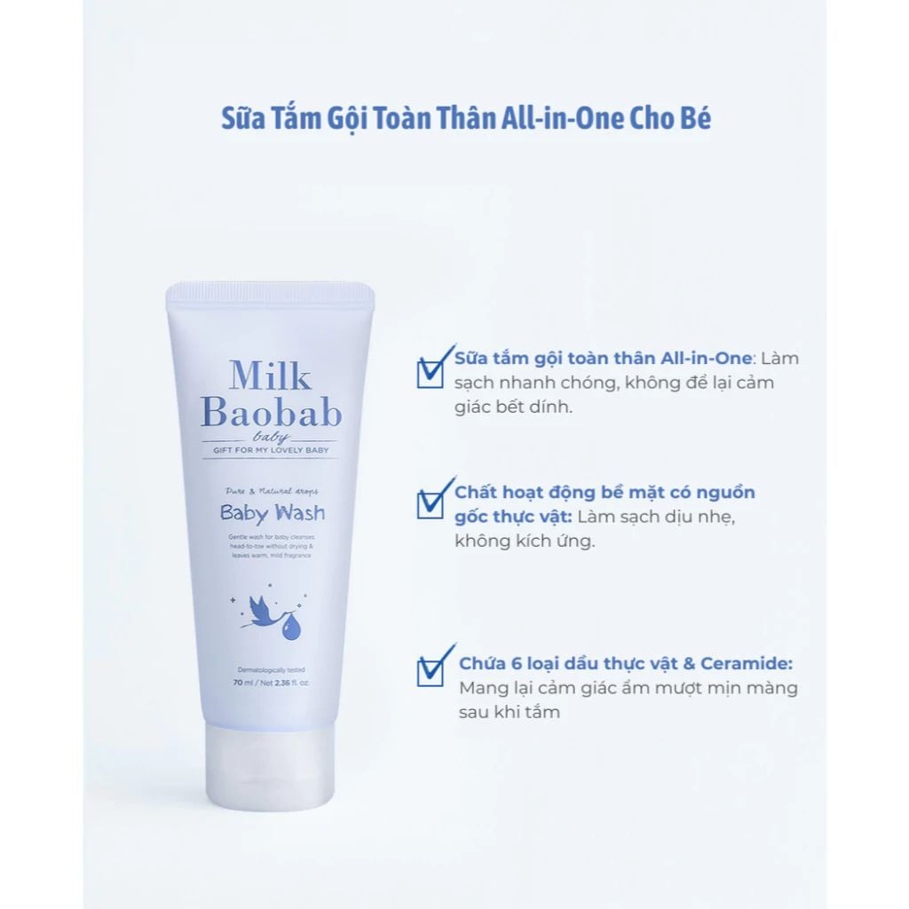  Sữa tắm gội cho bé 2IN1 Milk Baobab Baby Wash 