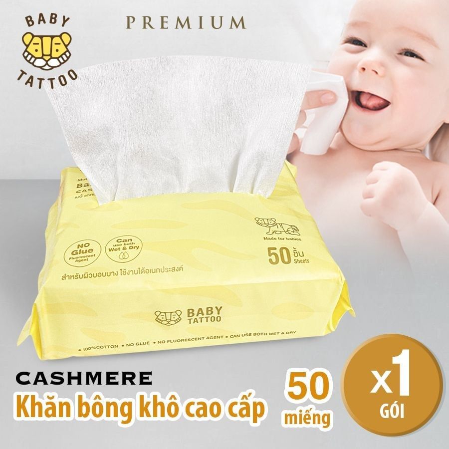  Khăn Giấy Bông Khô Cao Cấp Baby Tattoo Cho Bé Chất Vải CASHMERE 