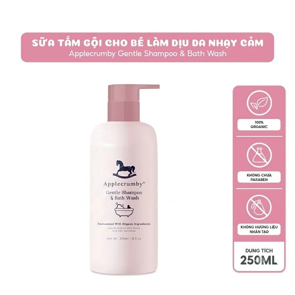  Sữa tắm gội làm dịu cho da nhạy cảm Applecrumby Gentle Shampoo & Bath Wash (250ml) 