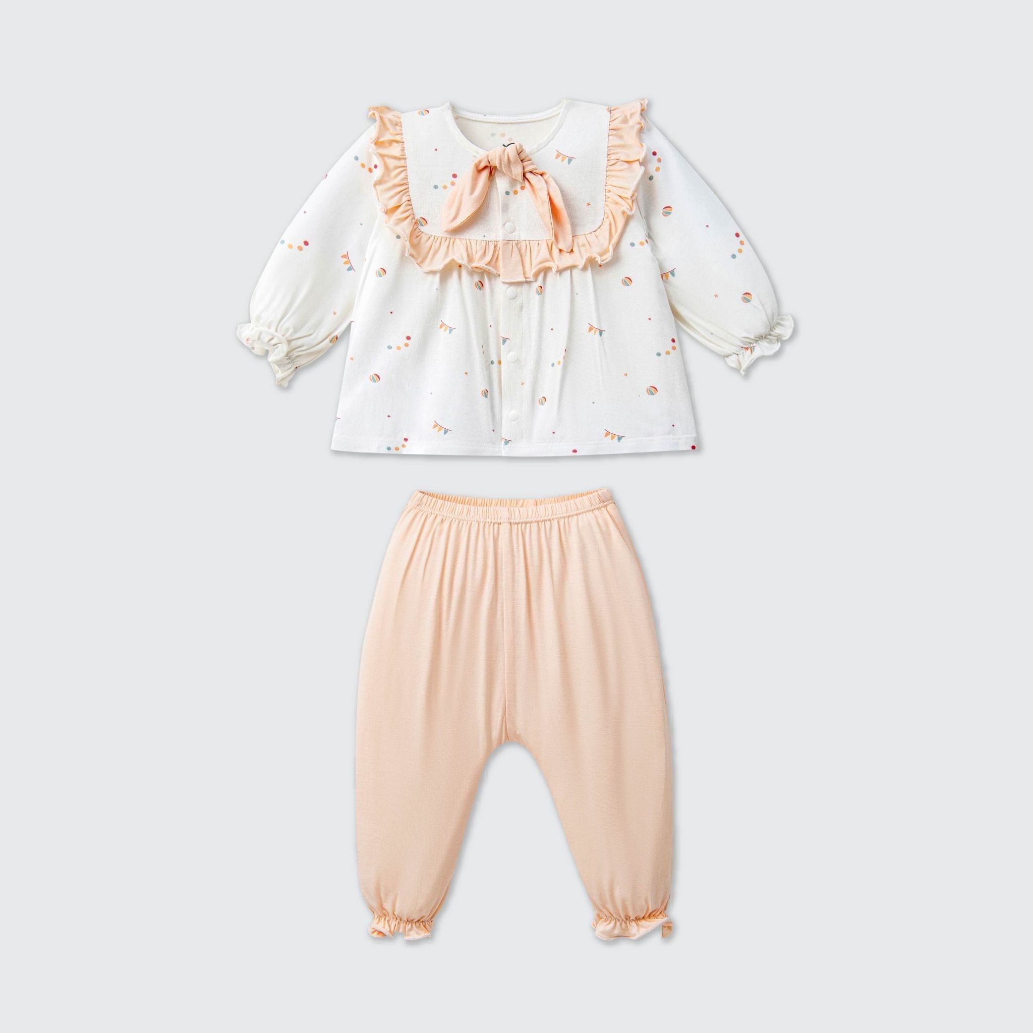  Bộ dài tay cúc thẳng La Pomme lễ hội vui nhộn - Trắng Cam 