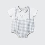  Body cộc tay La Pomme giả yếm họa tiết caro - Trắng Ghi 