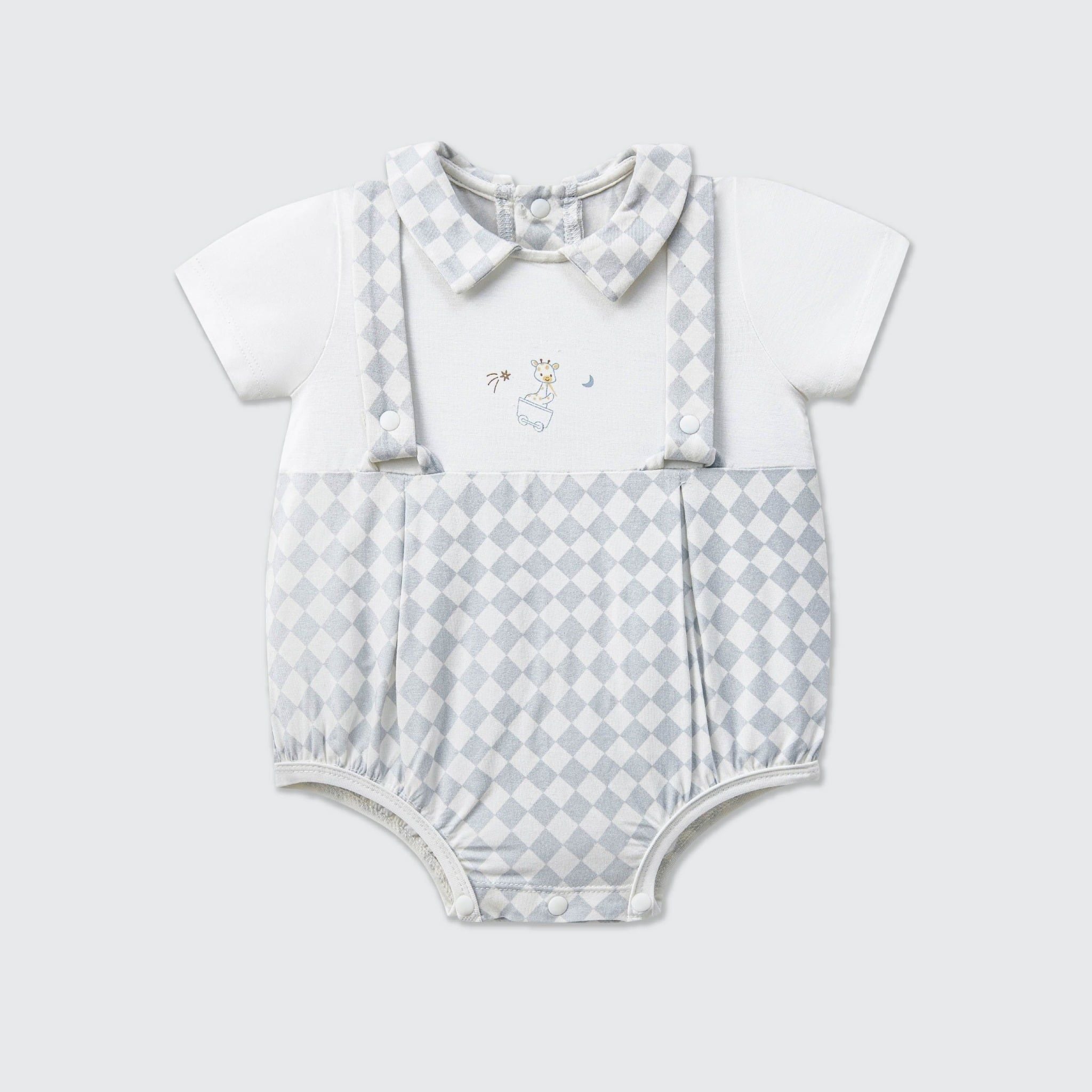  Body cộc tay La Pomme giả yếm họa tiết caro - Trắng Ghi 