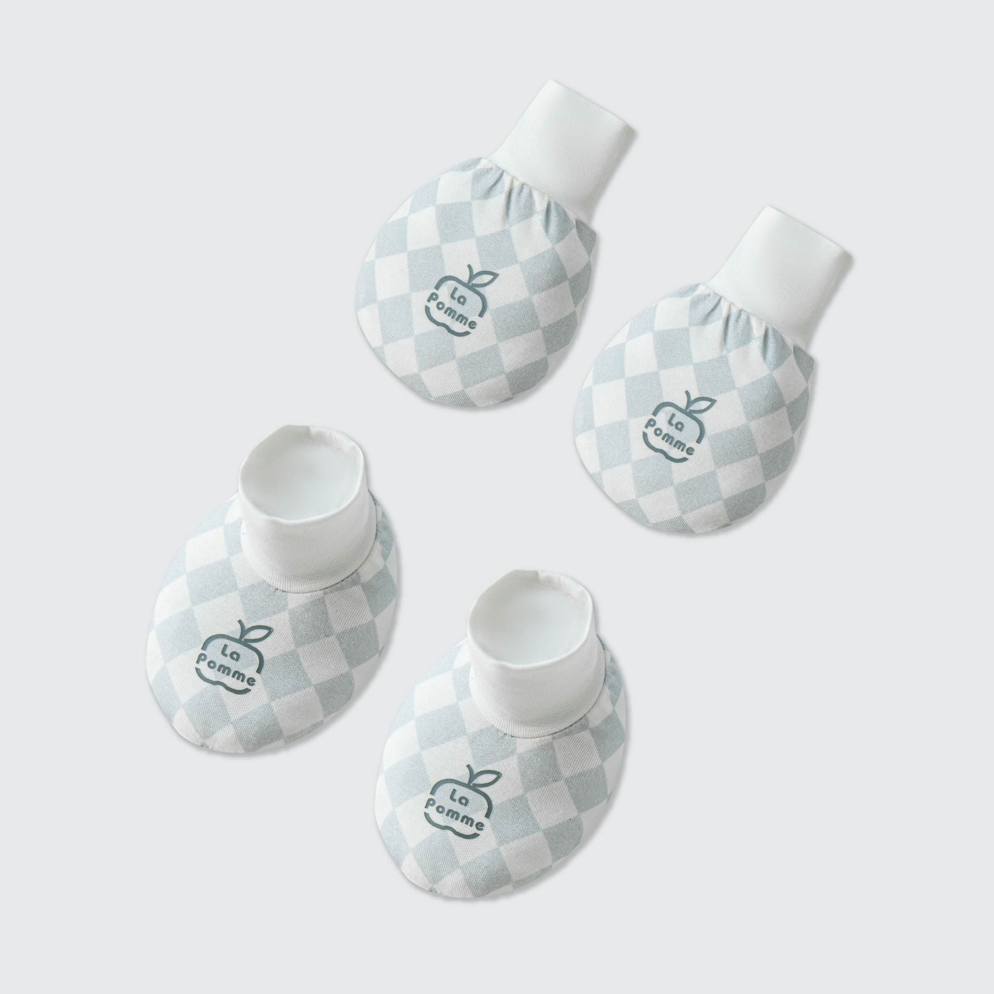  Set bao tay bao chân La Pomme phối họa tiết caro - Trắng Ghi 