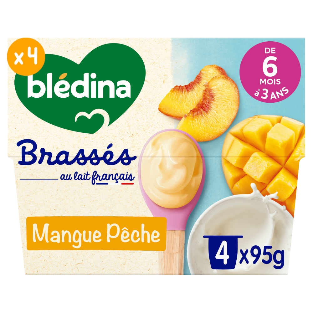  Sữa chua Bledina Brasses vị Xoài Đào 6M+ (95g x 4) 