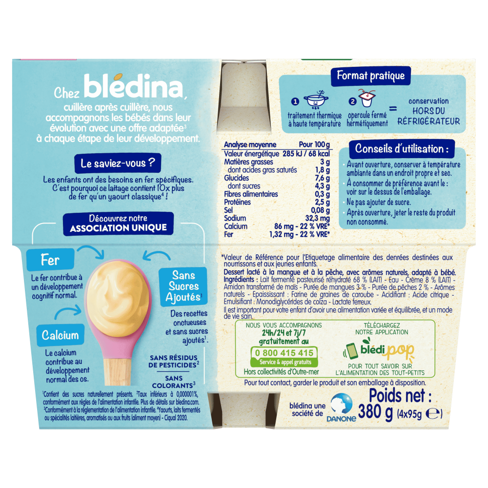  Sữa chua Bledina Brasses vị Xoài Đào 6M+ (95g x 4) 