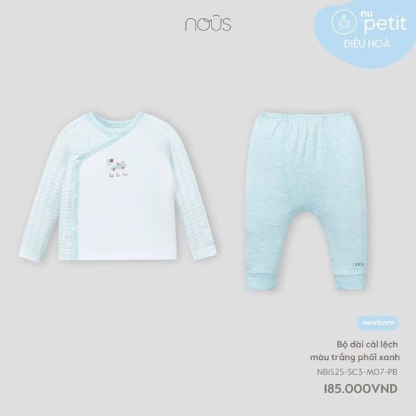  Bộ dài Nous cài lệch màu trắng phối xanh NB 