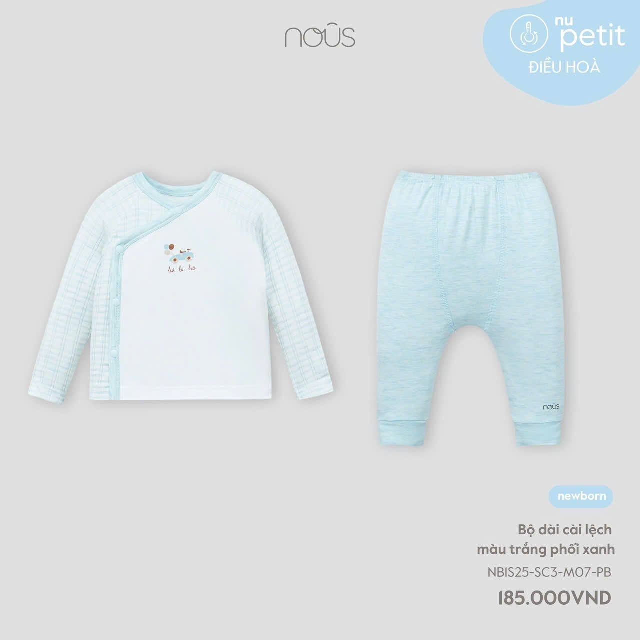  Bộ dài Nous cài lệch màu trắng phối xanh NB 