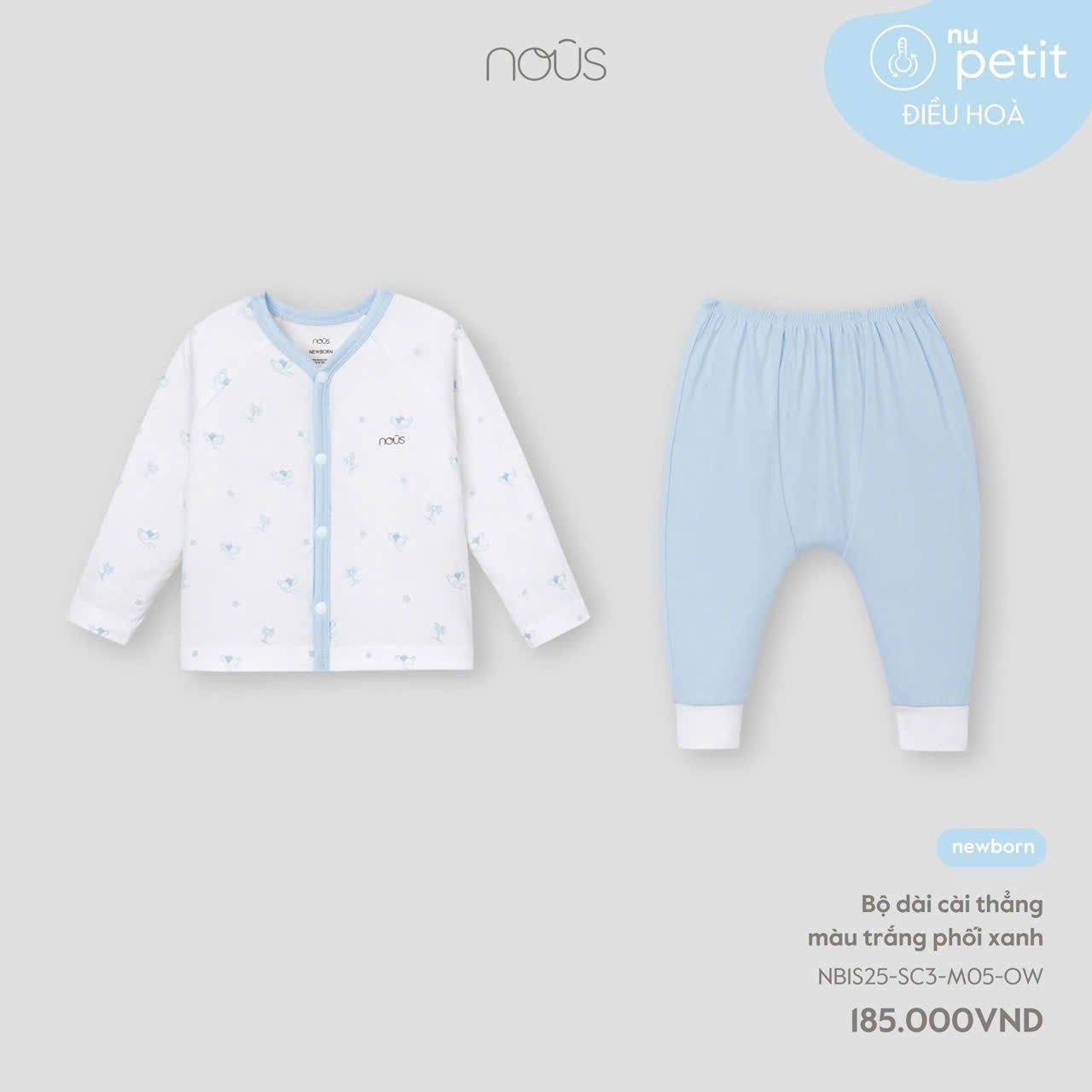  Bộ dài Nous cài thẳng màu trắng phối xanh NB 