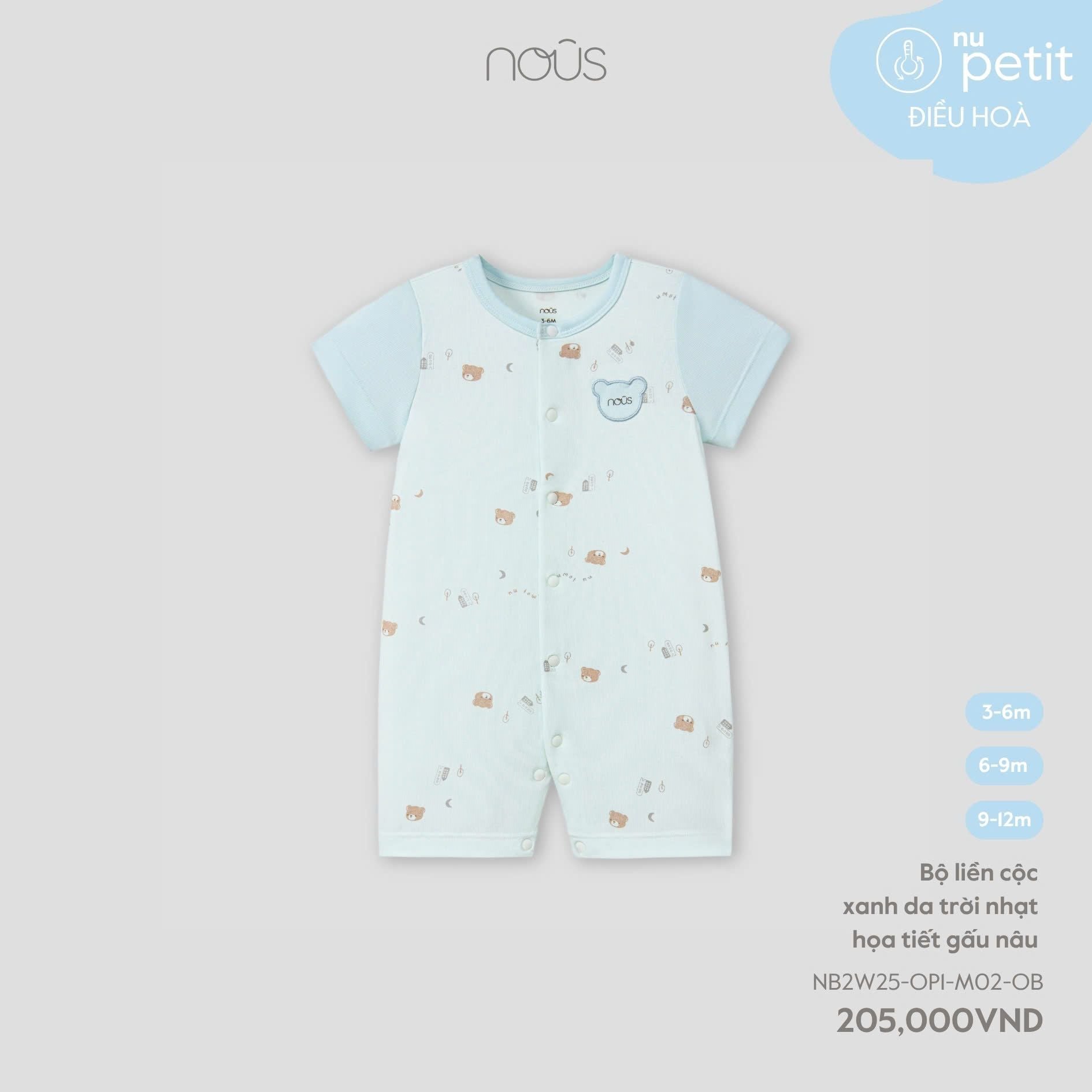  Bộ liền cộc Nous xanh da trời nhạt họa tiết gấu nâu 