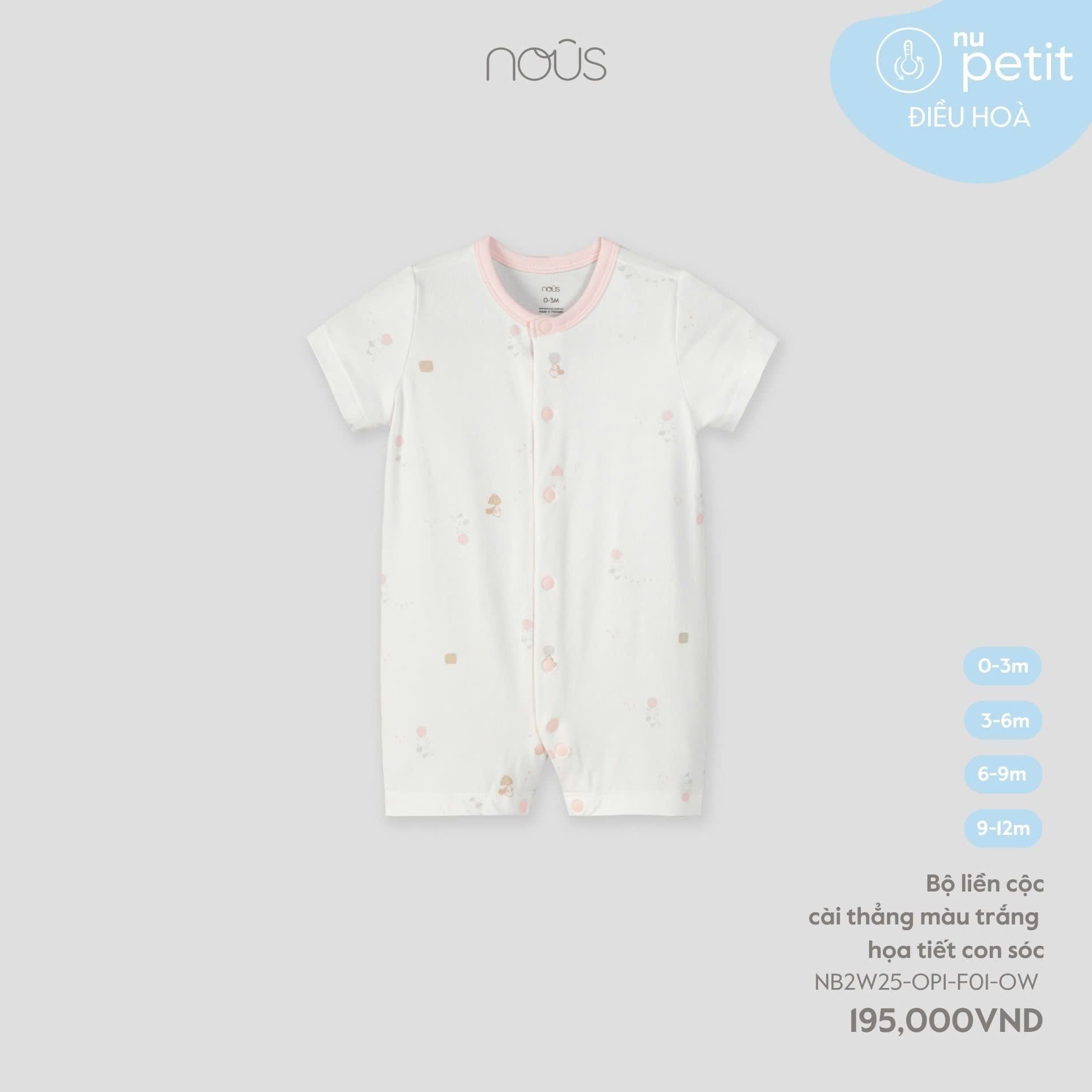  Bộ liền cộc Nous cài thẳng màu trắng họa tiết con sóc 