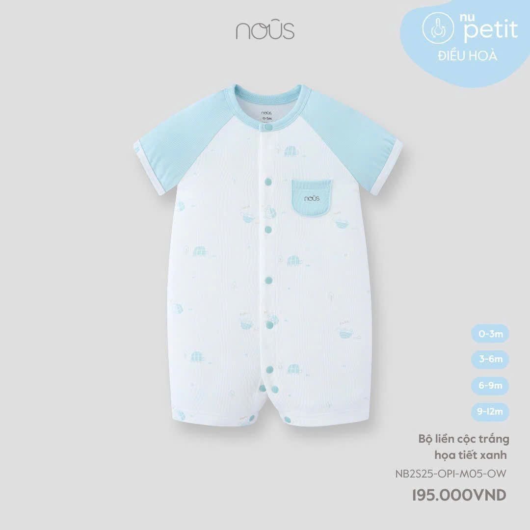  Bộ liền cộc Nous trắng họa tiết xanh 