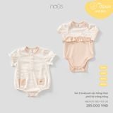  Set 2 bodysuit Nous cộc hồng nhạt phối kẻ trắng hồng 