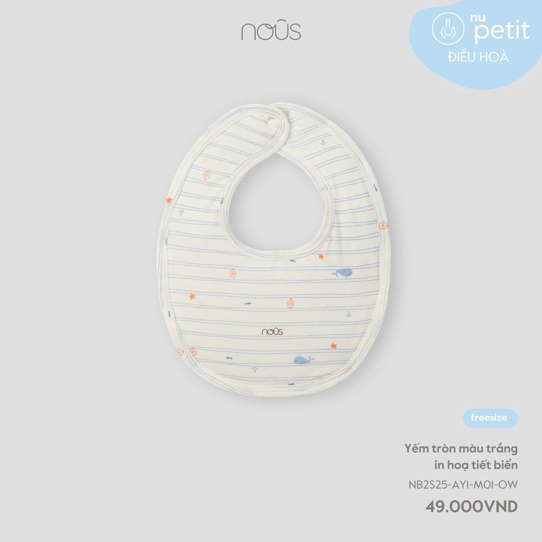  Yếm tròn Nous màu trắng in hoạ tiết biển 