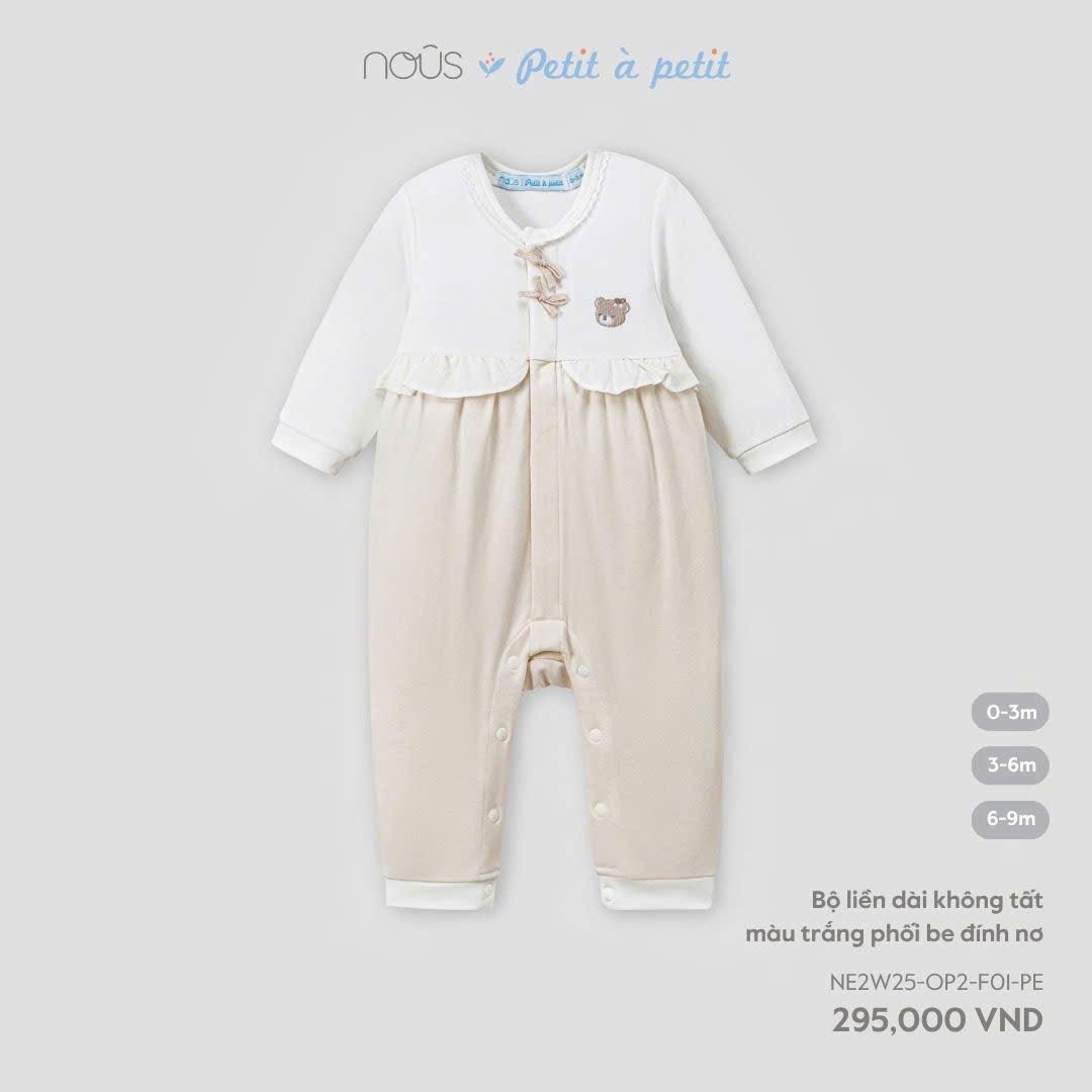  Bộ liền dài Nous không tất - Trắng phối be đính nơ 