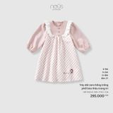  Váy dài Nous caro hồng trắng phối bèo thêu trang trí 