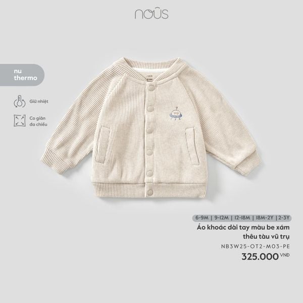  Áo khoác dài tay Nous màu be xám thêu tàu vũ trụ 