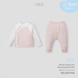  Bộ dài Nous cài lệch màu hồng nhạt phối trắng 