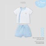  Bộ cộc Nous cài lệch áo trắng phối quần xanh 