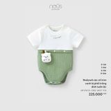  Bodysuit cộc Nous cổ tròn xanh lá phối trắng đính tuần lộc 