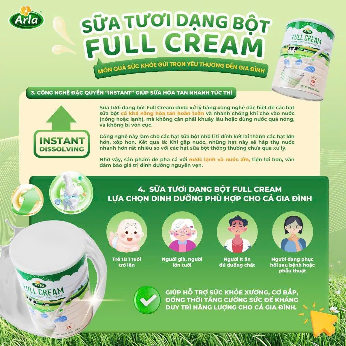  Sữa Tươi Dạng Bột Nguyên Kem Arla Full Cream 800g 