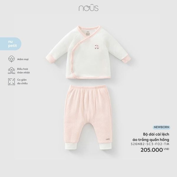  Bộ dài Nous cài lệch áo trắng quần hồng 