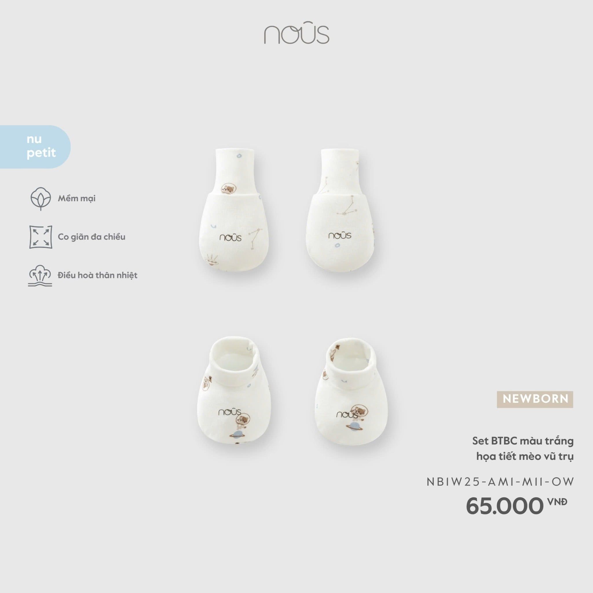  Set BTBC màu trắng họa tiết mèo vũ trụ Nous 