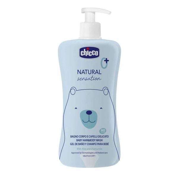  Sữa Tắm Gội Chiết Xuất Lô hội & Cúc La Mã Chicco Natural Sensation 0M+ 500ml 