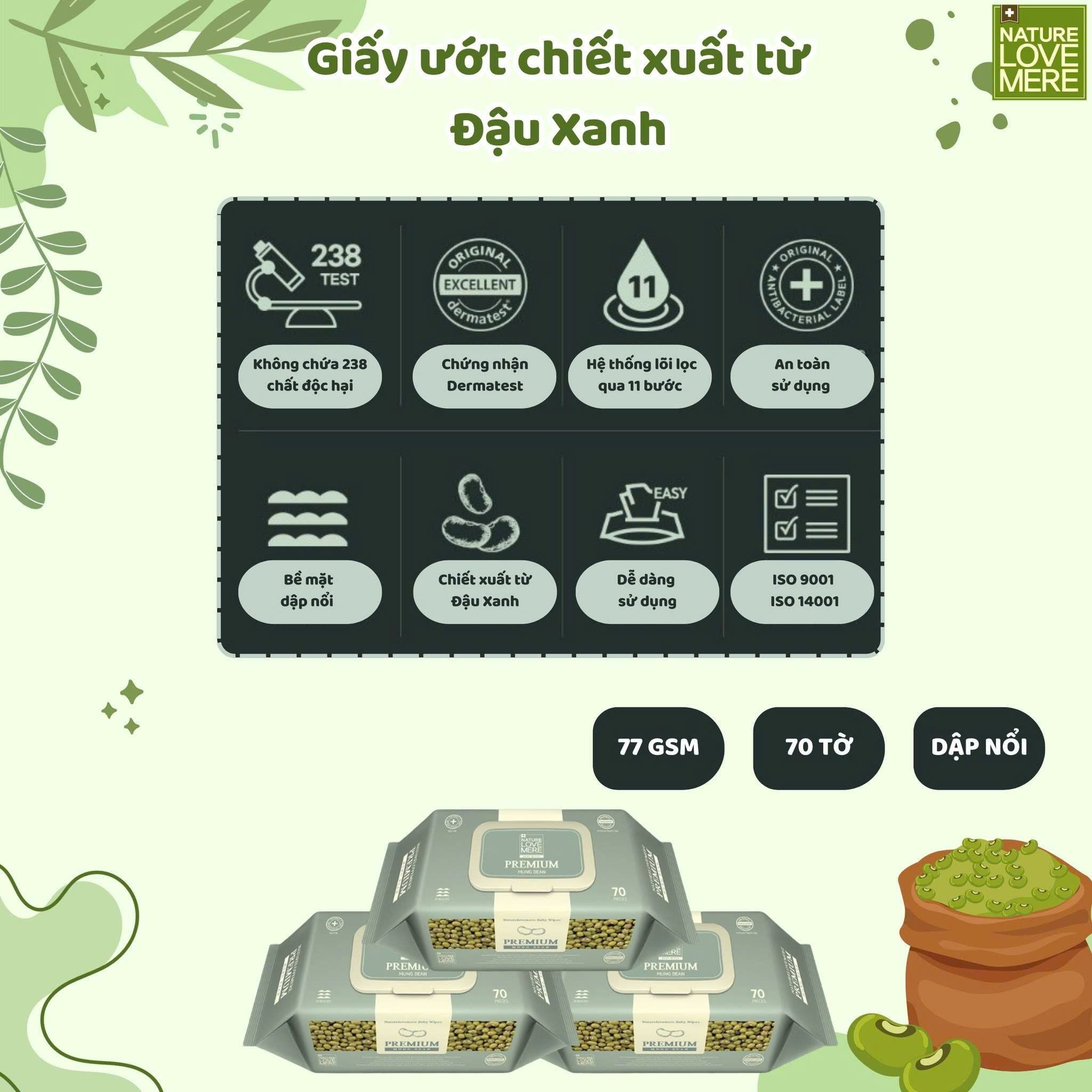  Khăn giấy ướt Nature Love Mere Đậu Xanh 