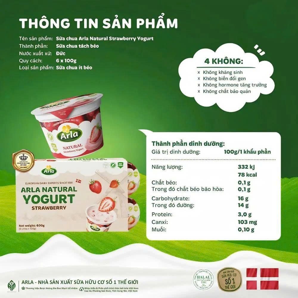  Sữa Chua Nguội Arla Natural Yogurt 12M+ (100g x 6) 