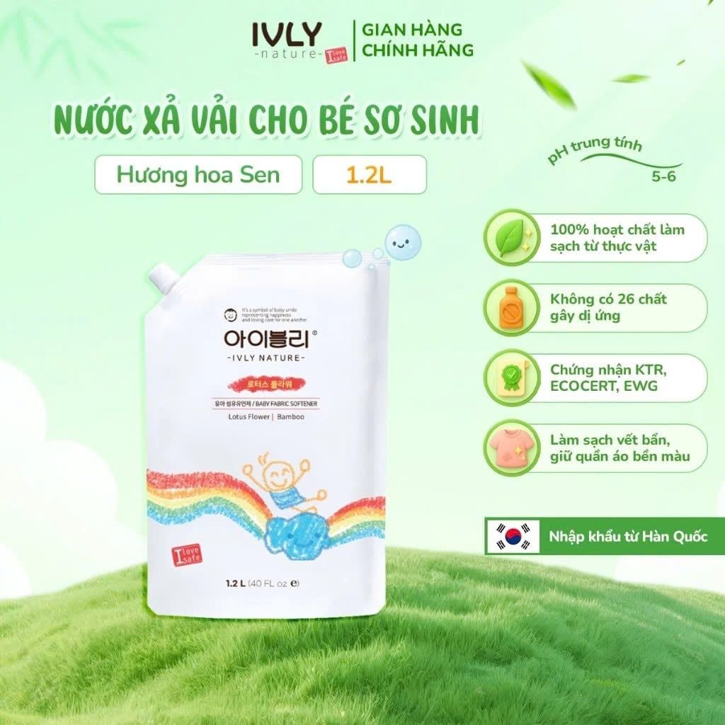  Nước Xả Vải Ivly Nature An Toàn Cho Bé 1.2L (Dạng Túi) 