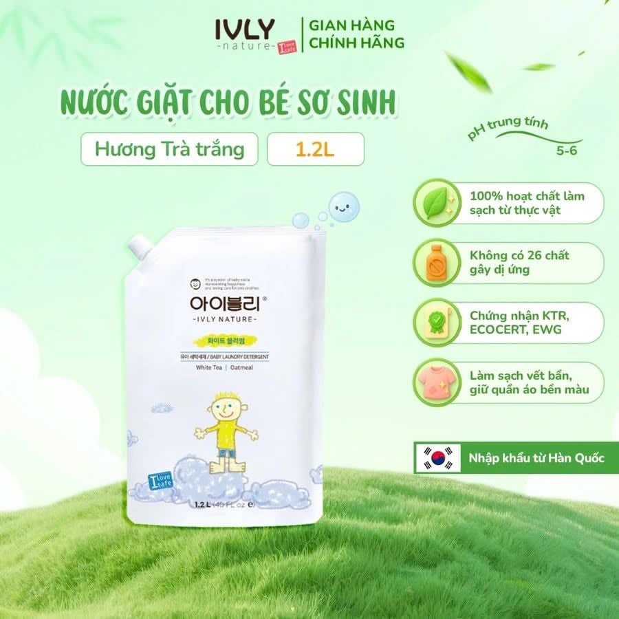  Nước Xả Vải Ivly Nature An Toàn Cho Bé 1.2L (Dạng Túi) 