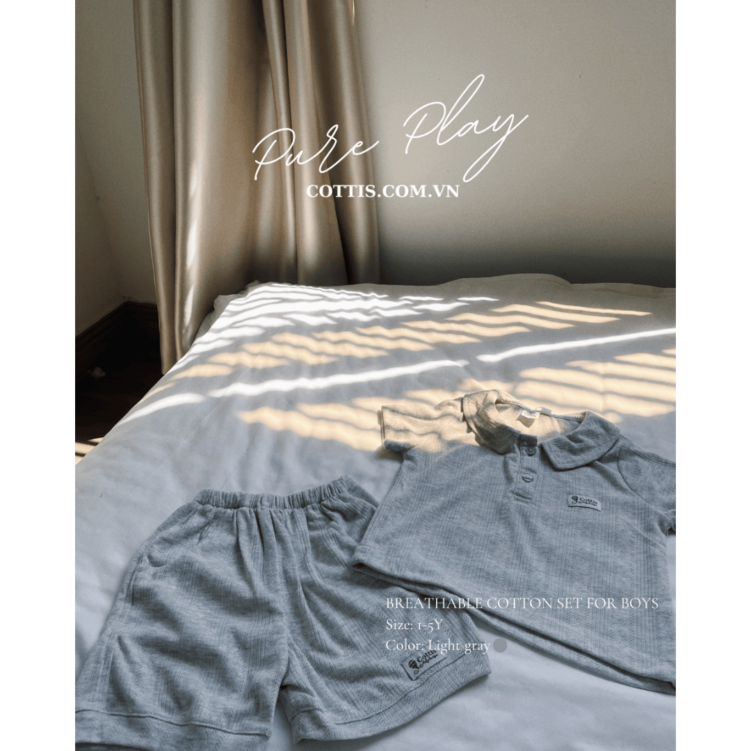  Bộ đồ bé trai cotton thông hơi Cottis – Set áo polo & quần short hè cho bé 1–5 tuổi – BST Pure Play 