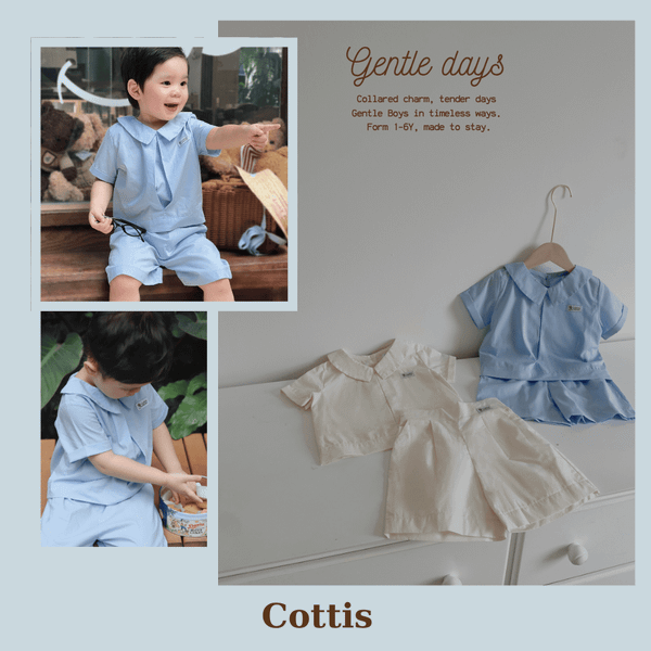  Set bé trai Cottis áo cổ bẻ quần short phong cách công tử Gentle Days 