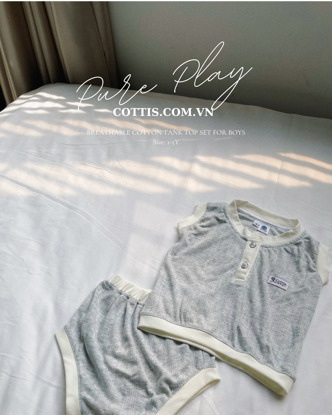  Bộ ba lỗ cotton thông hơi Cottis mùa hè cho bé Pure Play 
