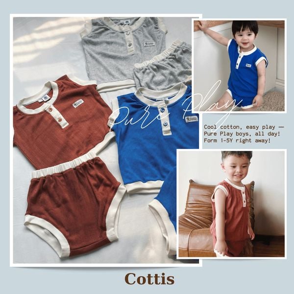  Bộ ba lỗ cotton thông hơi Cottis mùa hè cho bé Pure Play 