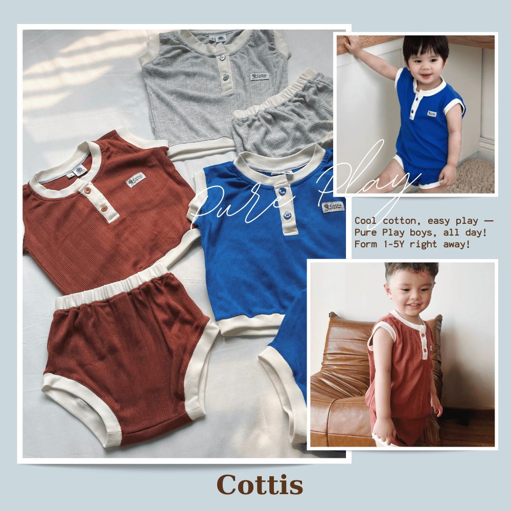  Bộ ba lỗ cotton thông hơi Cottis mùa hè cho bé Pure Play 