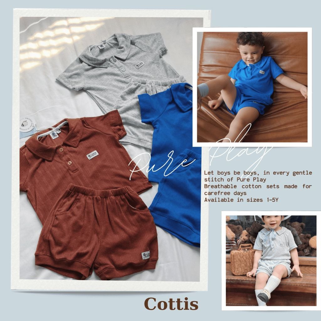  Bộ đồ bé trai cotton thông hơi Cottis – Set áo polo & quần short hè cho bé 1–5 tuổi – BST Pure Play 