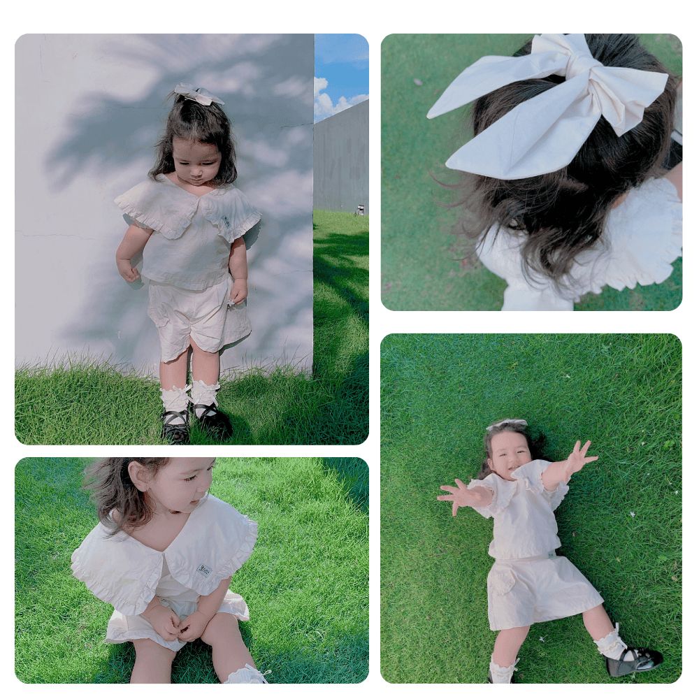  Set bé gái Cottis 3 chi tiết áo cổ bèo quần short kèm nơ điệu đà xinh xắn cho mùa hè Gentle Days 