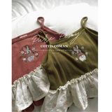  Bộ tank top thêu hình thỏ Cottis cotton thông hơi mùa hè xòe bồng điệu đàng cho bé gái Pure Play 
