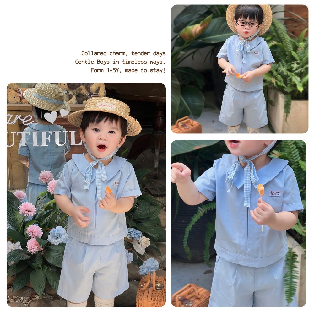  Set bé trai Cottis áo cổ bẻ quần short phong cách công tử Gentle Days 